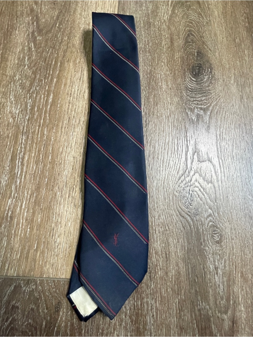 Yves Saint Laurent Tie Center YSL Logo Stripes Luxury Designer Sophisticated